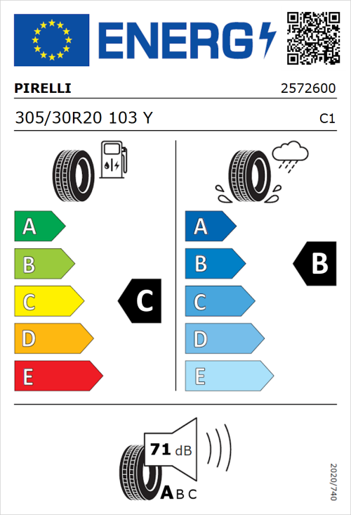 Tyre Label for Pirelli P Zero Corsa 305/30R20 103Y