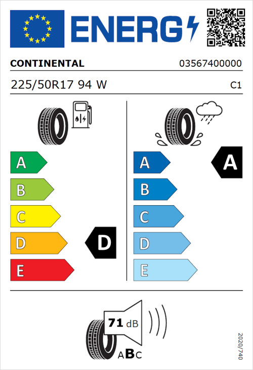 Tyre Label for Continental ContiSportContact 5 225/50R17 94W