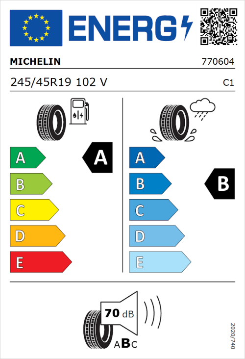 Tyre Label for Michelin Primacy 4 (Acoustic) 245/45R19 102V