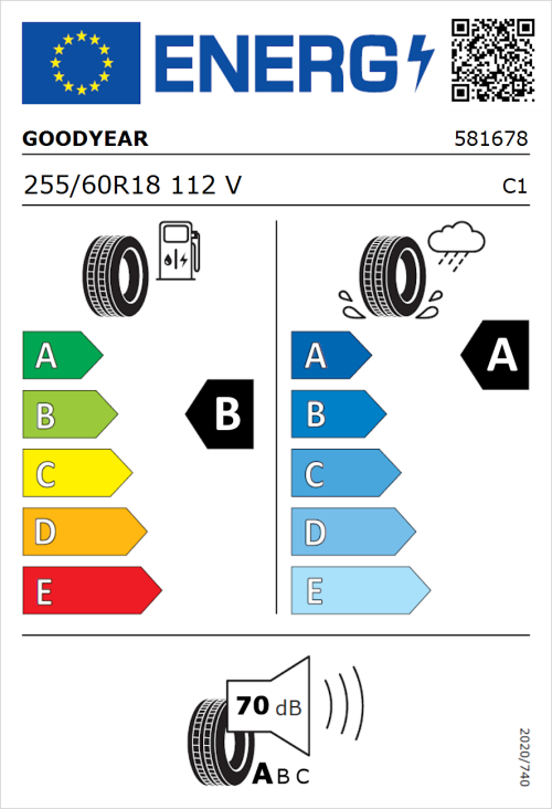 Tyre Label for Goodyear EfficientGrip 2 SUV 255/60R18 112V