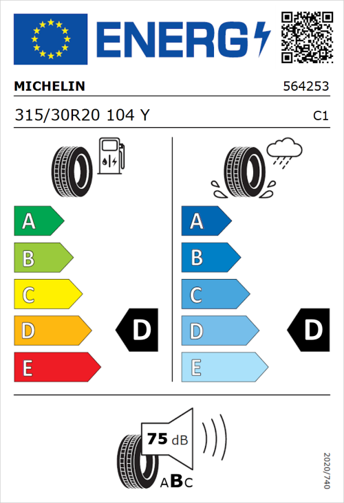Tyre Label for Michelin Pilot Sport Cup 2 315/30R20 104Y