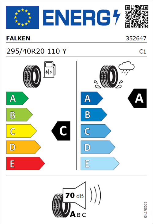 Tyre Label for Falken Azenis FK510 SUV 295/40R20 110Y