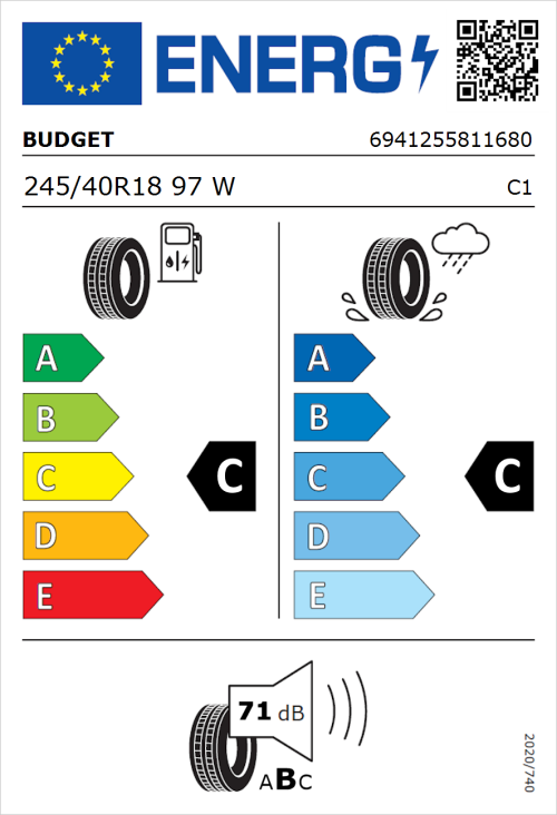 Tyre Label for Budget Budget 245/40R18 97W