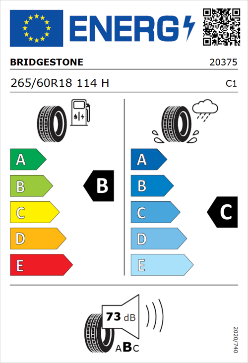 Tyre Label for Bridgestone Dueler A/T 002 265/60R18 114H