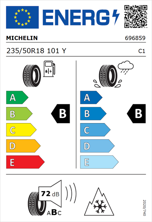 Tyre Label for Michelin CrossClimate 3 235/50R18 101Y