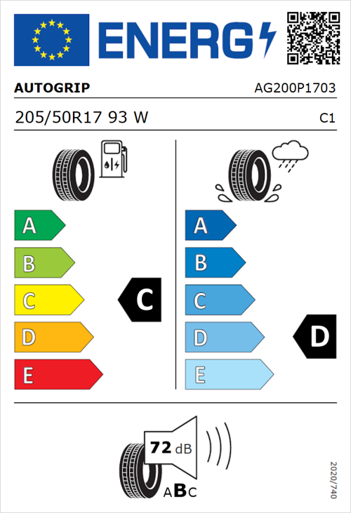 Tyre Label for Autogrip Grip 200 205/50R17 93W