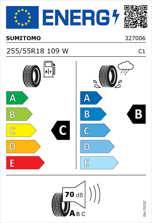 Tyre Label for Sumitomo BC100 255/55R18 109W